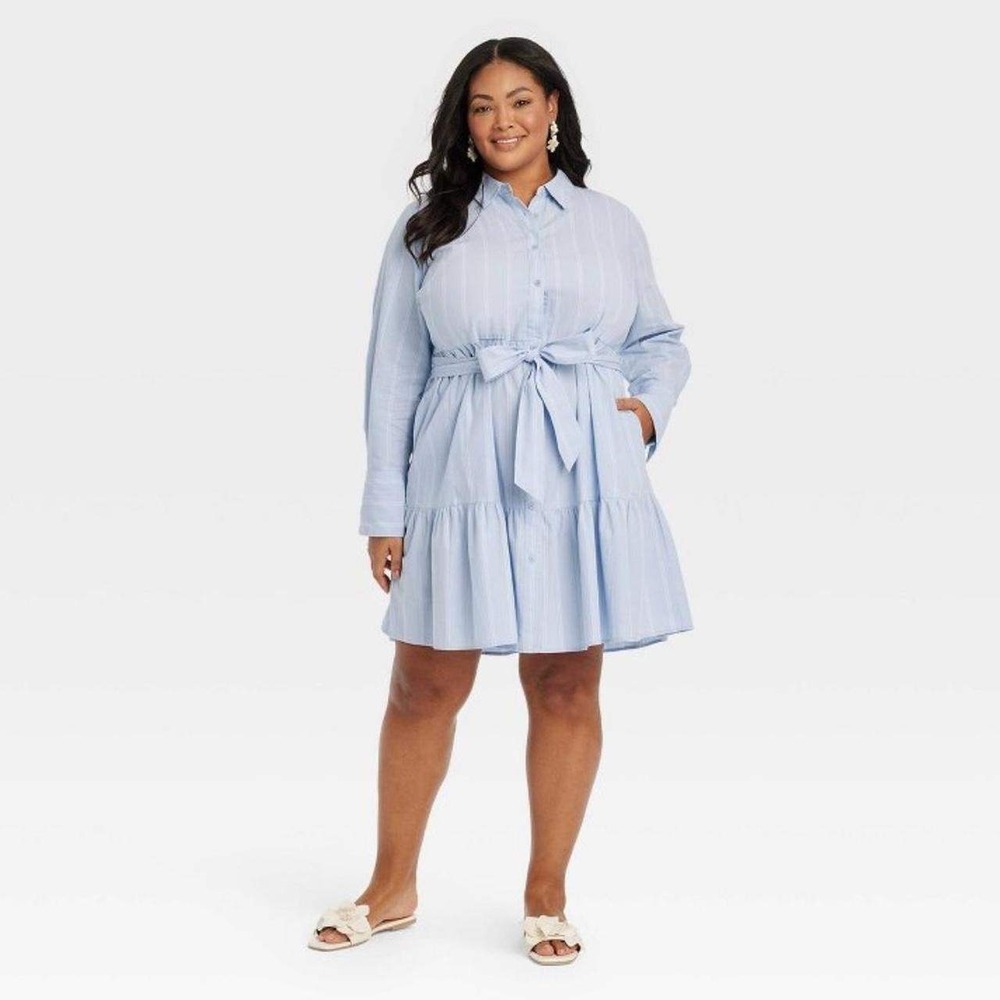 Ava & Viv Light Blue Striped Shirt Midi Dress